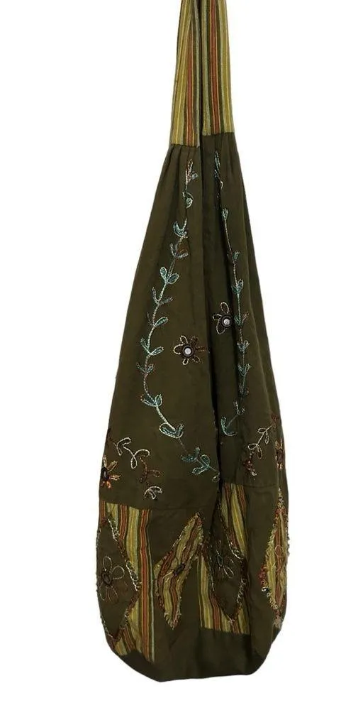 Green floral boho fabric bag - Image 2