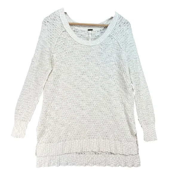 Free People Cream Open Knit Scoop Neck Sweater Textured Pullover Size‎ Small - Image 3