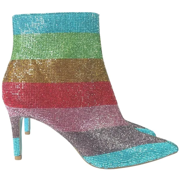 Betsey Johnson EMMY Rhinestone Ankle Boots Rainbow 8M Colorful Sparkle Stiletto‎ - Image 4