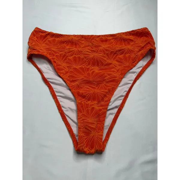 CUPSHE Women Orange Floral Textured High Waisted Bikini Set DAA12C2L007KK Size M - Image 5