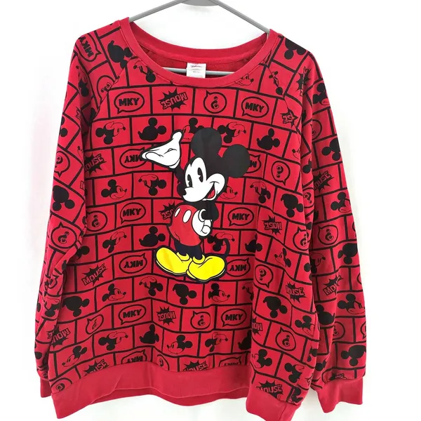 Disney Mickey Mouse Jr's Black Red Sweatshirt XXL 2XL Thought Bubbles Y2K - Image 2