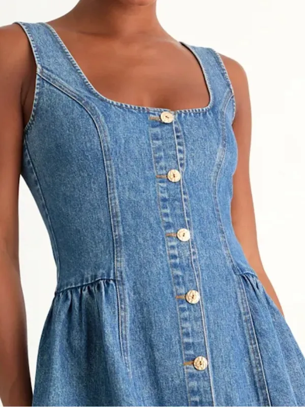NWT Lulus Prinsley Denim Button Front Dress Size Medium - Image 4