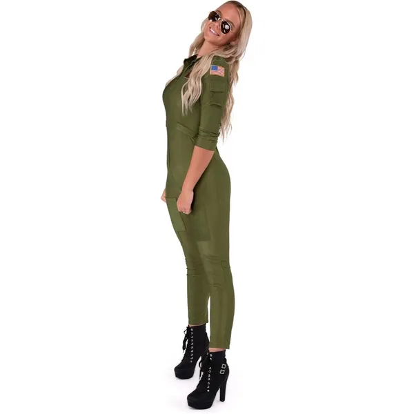 Spooktacular Creations Womens Pilot Flight Suit Jumpsuit Halloween Costume SMALL - Image 4