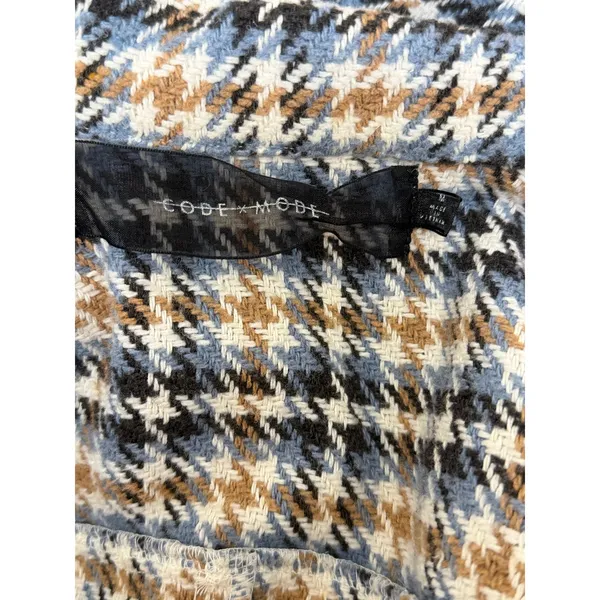 Code x Mode Houndstooth Trench Coat Womens Medium Cream Blue Open Front No Belt - Image 8