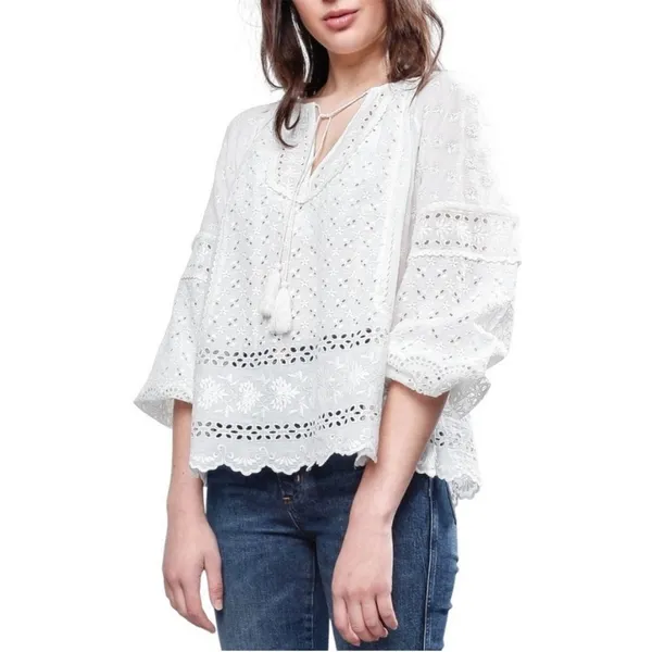 ULLA JOHNSON Cara Eyelet Blouse blanc Sz 4‎ - Image 3