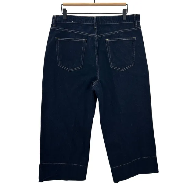 MNG Mango Women Dark Wash Seam Detail Wide Leg Crop Jeans Size 12‎ Denim Pants - Image 2