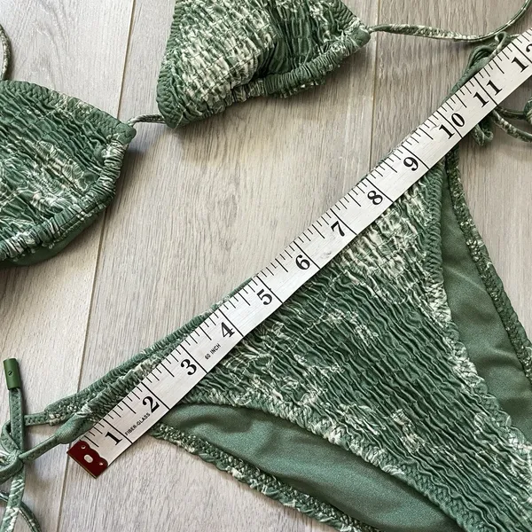 Triangl Smocked Bikini Swimsuit floral triangle cheeky womens Green (large) swim - Image 3