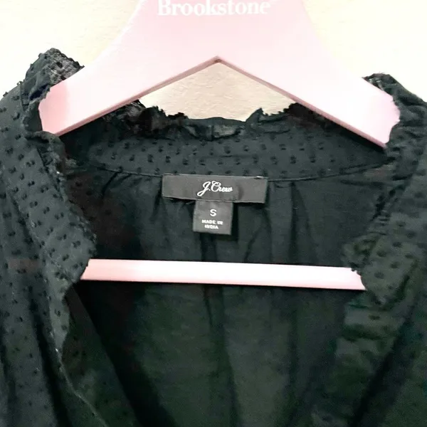 J. Crew Ruffle-Trim V-neck Popover in Clip Dot Black Size S Dark Feminine Chic - Image 5