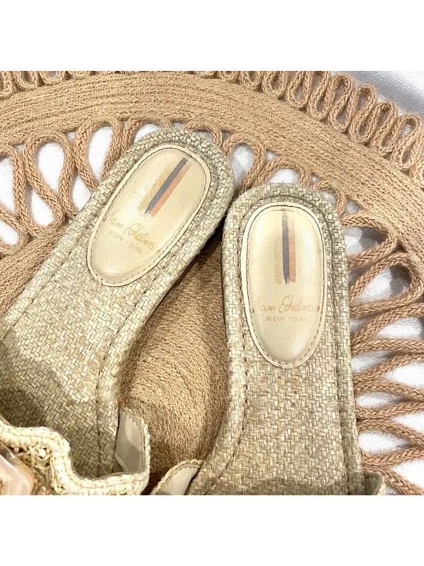 Sam Edelman Bambi Raffia Buckle Slide Sandal Tan Buttercup Size 6.5 - Image 4