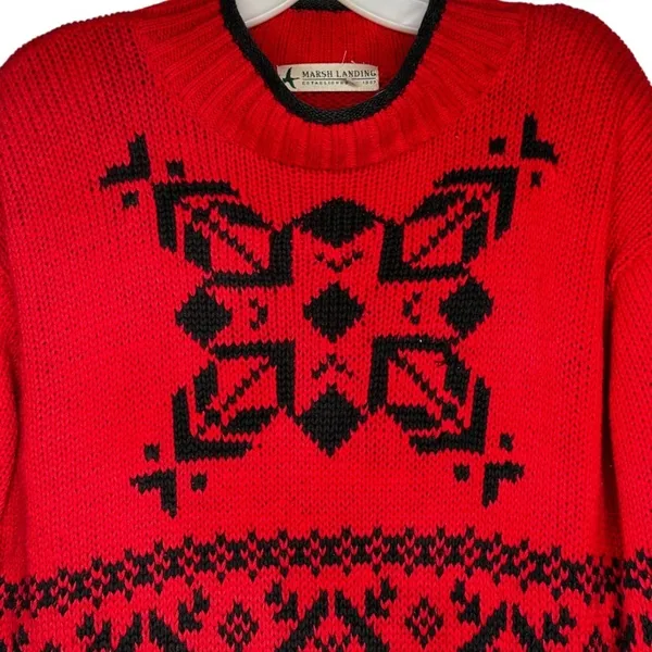 Vintage Marsh Landing Thick Snowflake Red‎ Sweater - Image 2