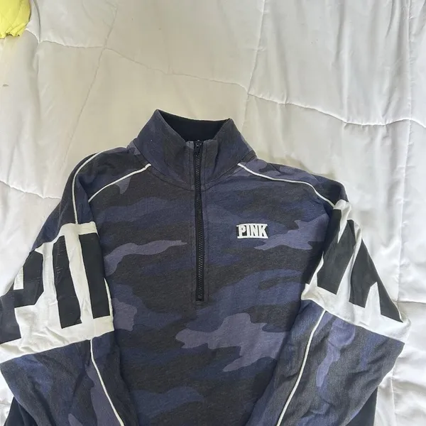 VS Victorias Secret Pink Half Zip Pullover Sweater Jacket Navy Camo Womens XS‎ - Image 3