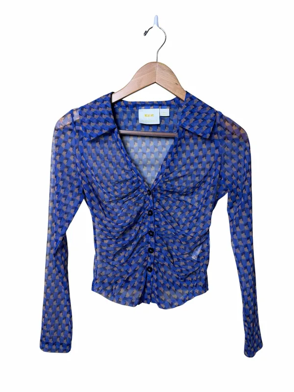 Maeve Sheer Ruched Button-Down Blouse Size XS - Image 4