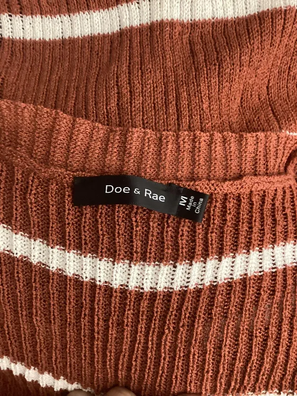 Doe & Rae Burnt Orange And White Striped Long Cardigan Size Medium - Image 3