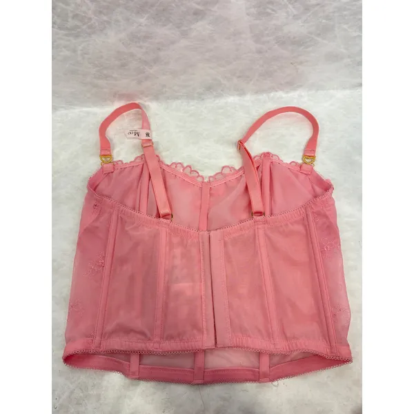 Victorias Secret Dream Angels Pink Mesh Floral Corset Bra Top M-DD E80 - Image 3