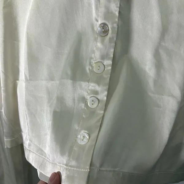 12th Tribe Women’s Top Blouse Satin Bell Sleeve Button Front Ivory Cream Large - Image 5