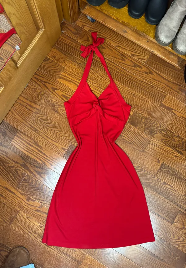Y2K Perseption red halter neck knot red dress size M/S - Image 3