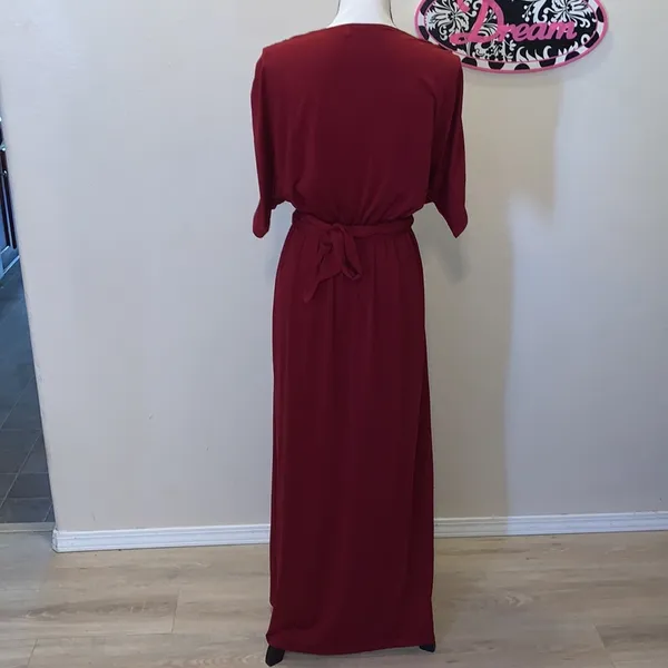 Angvns Amazon dark red ruched open sleeves maxi dress - Image 7