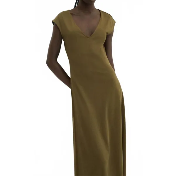 Mango V-Neck Cotton Dress Khaki Green NWT Size 2/XS - Image 7