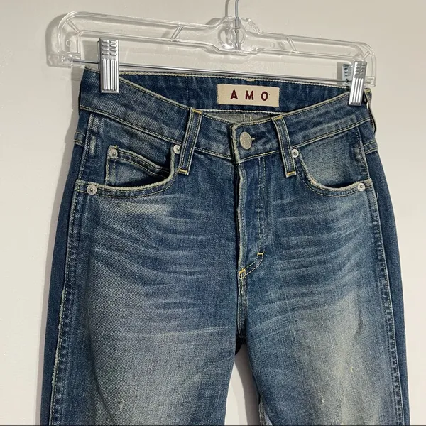 AMO Crop Boot Jeans Distressed Raw Hem‎ Size 24 Retro Street Style Casual Cool - Image 4