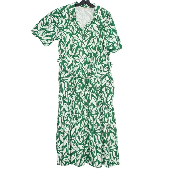 Soft Surroundings‎ Shirt Dress Steffi Linen Maxi Resort Button Up Leaf Green XL - Image 2