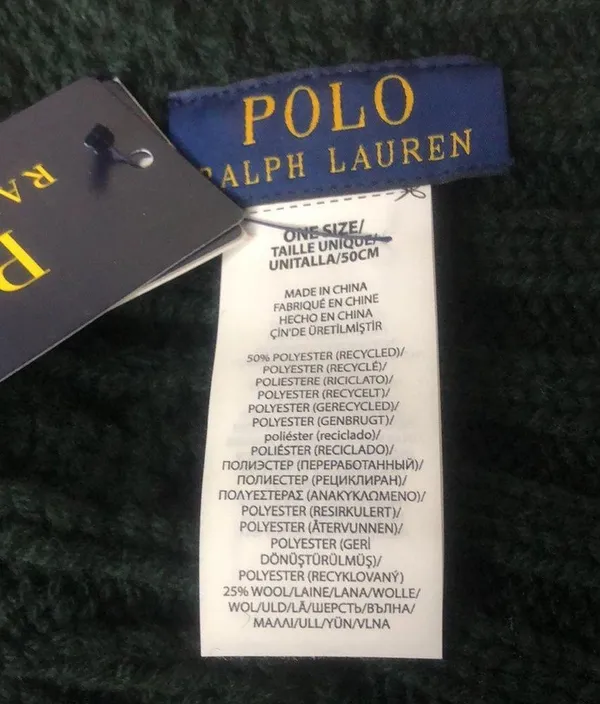 RALPH LAUREN Green Cable Knit Hat w/ Bear Wearing American Flag Sweater O/S NWT - Image 5
