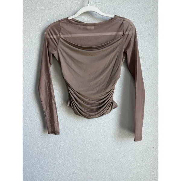 Abercrombie & Fitch Draped Ruched Top Size XS Sheer Mesh Panel Long Sleeve - Image 3