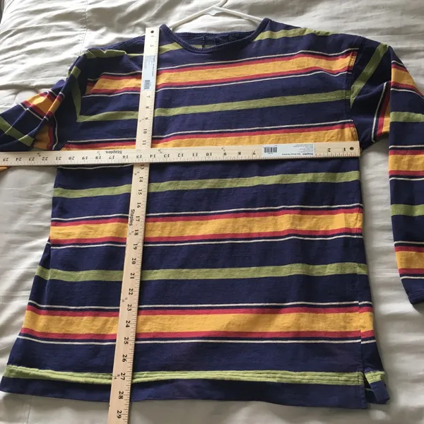 Vintage Y2K Striped Long Sleeve Tee in Navy, Yellow & Olive Womens GAP size M - Image 2