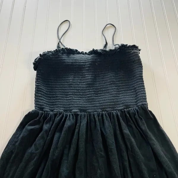 Anthropologie Marisol Smocked Gauze Maxi Dress Black Tiered Cotton Large - Image 4