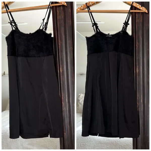 For Love & Lemons Fiona Black Faux Fur Slip Dress Size Small - Image 2