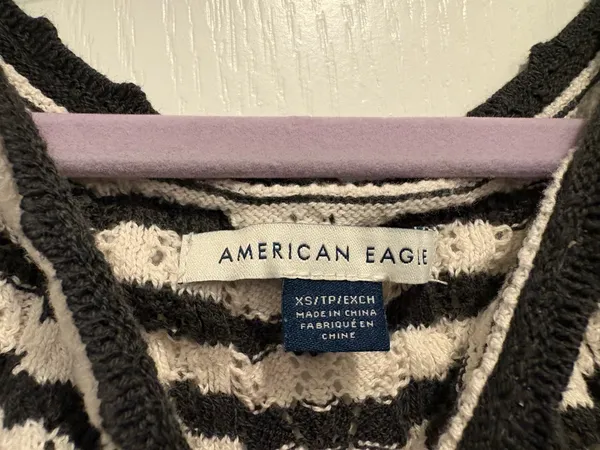 American Eagle Crochet Striped Crop Tank Top - Image 2