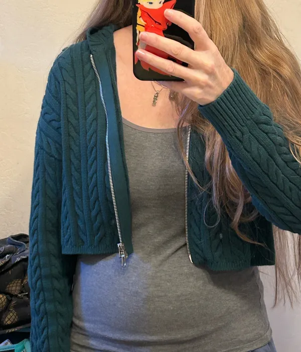 New PacSun Women’s LA Hearts Mini Cable Stitch Knit Zip Up Hoodie Sweater - Image 10