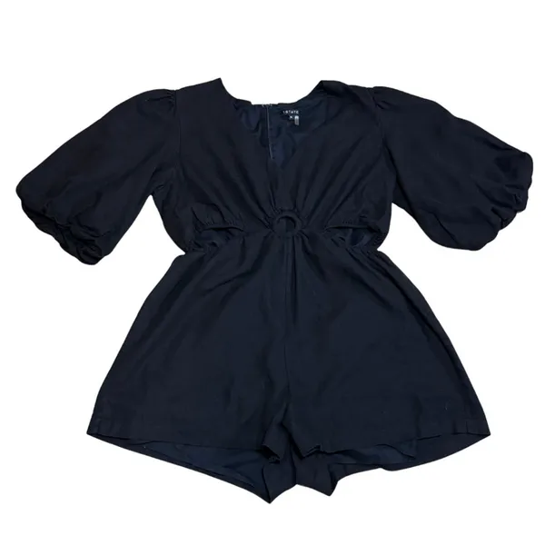1. State Linen Blend Romper Cut Out Details Black Casual Women's 1X - Image 4