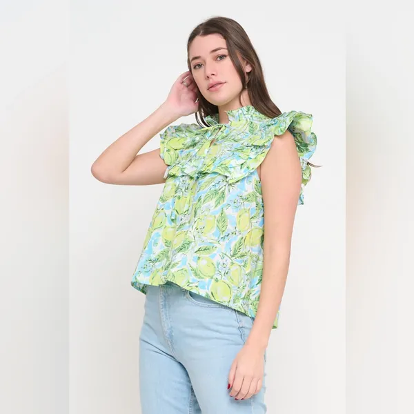 NWT Avara Maddie Ruffled Tie Neck‎ Top Large Green - Image 6