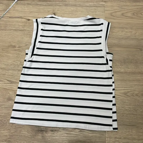 Striped Black and WhiteCap Sleeve Women's Top - Image 5