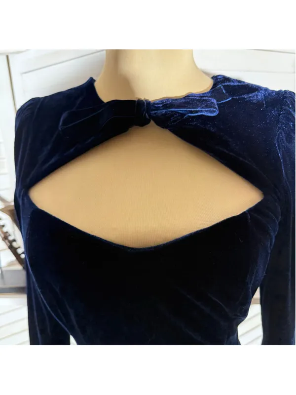 Collectif London blue velvet midi dress pencil sweetheart homecoming whimsigoth - Image 11