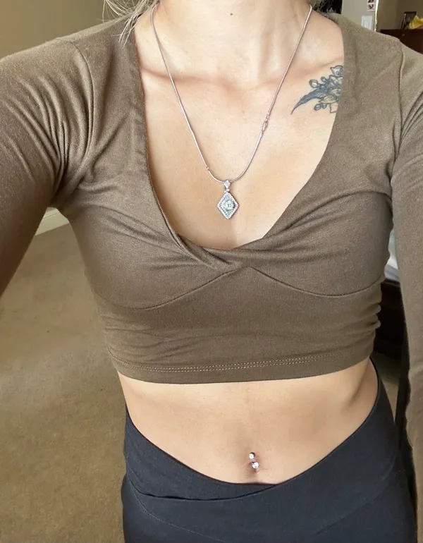 Brown Long Sleeve Crop Top - Image 2