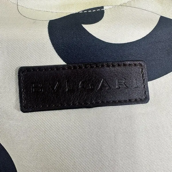 Bvlgari Canvas Top Handle Bag Medium Cream Abstract Ring Leather Handles Italy - Image 6