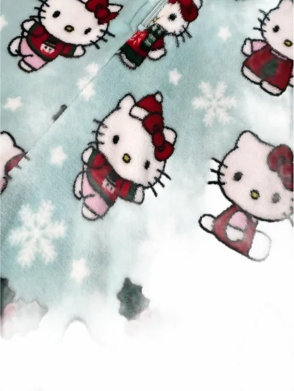 (C169) Hello Kitty Sanrio Christmas Fleece One Piece Hooded Pajamas Santa XL - Image 3