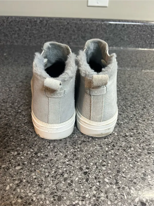 Toms Gray Suede Faux Fur Slip-On Ankle Booties - Image 6