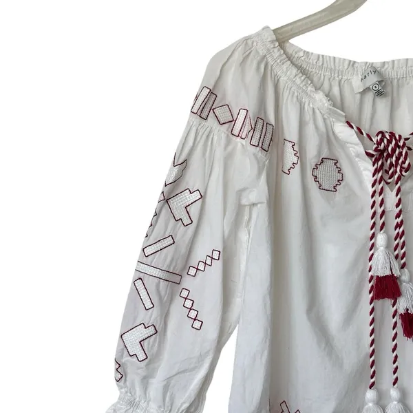 Anthropologie Harlyn Farina S Embroidered White Peasant Boho Blouse Top - Image 9