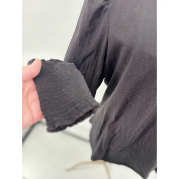 ALC Frank Black Cotton Long Sleeve Blouson Blouse Smocked Cuff Women’s Size Medium - Image 6