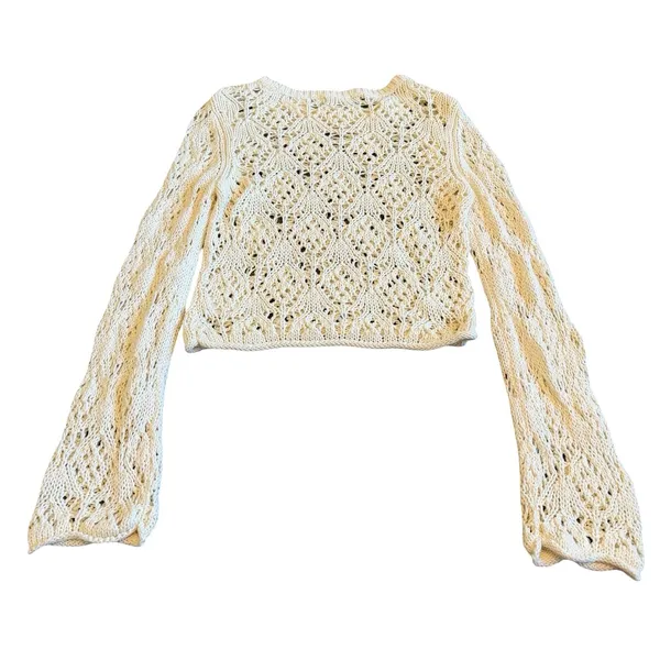 Aeropostale Aero Pullover Loose-Weave Sweater Cream Stretch Size Medium Women's - Image 5