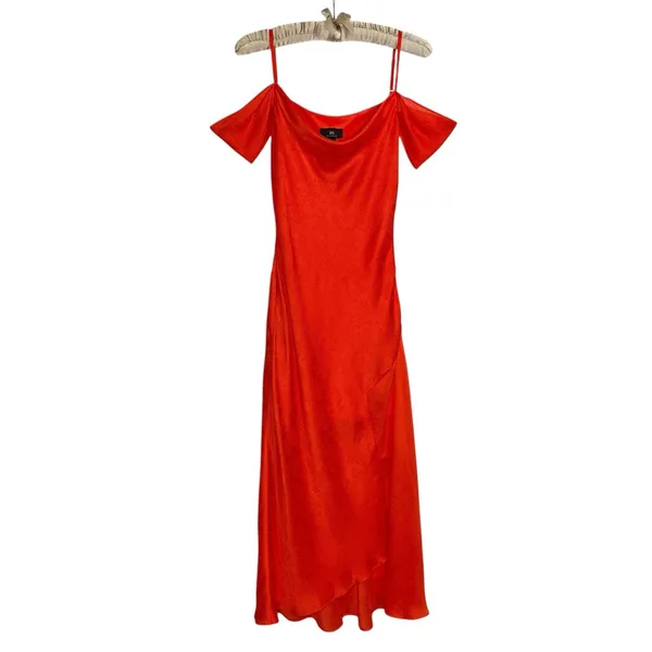 I.N. San Francisco Y2K Off Shoulder Bias Cut Slip‎ Dress M Cowl Neck Midi Fairy - Image 4