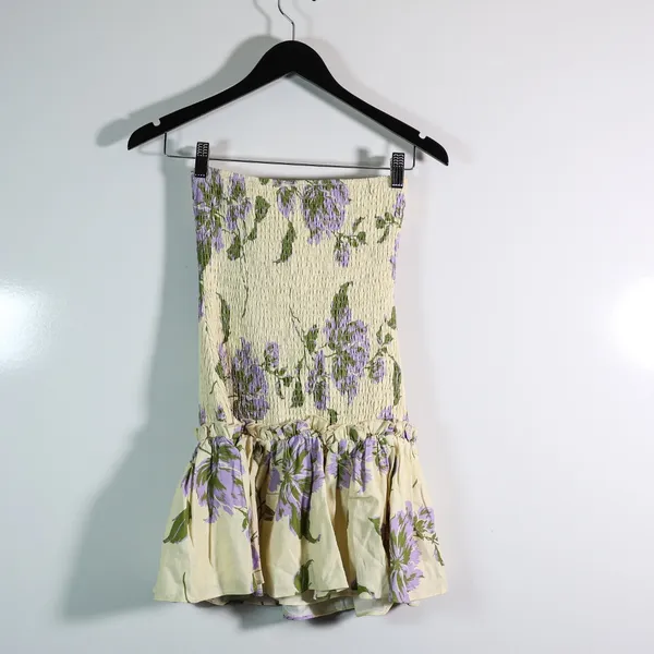 NEW Peppermayo Break From Toronto Linen Smock Mini Dress Yellow Purple Floral 4 - Image 4