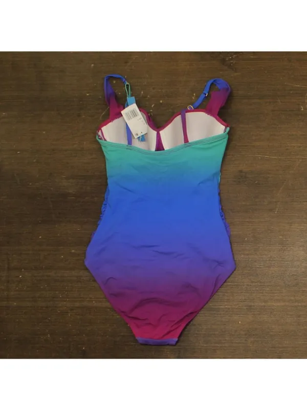 NWT Bleu By Rod Beattie Moment Shirred Bandeau One-Piece Swimsuit Blue Multi 6 - Image 4