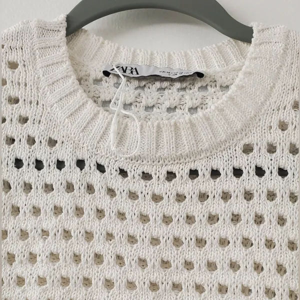 New Zara CONTRAST OPEN KNIT TOP. Medium. - Image 5
