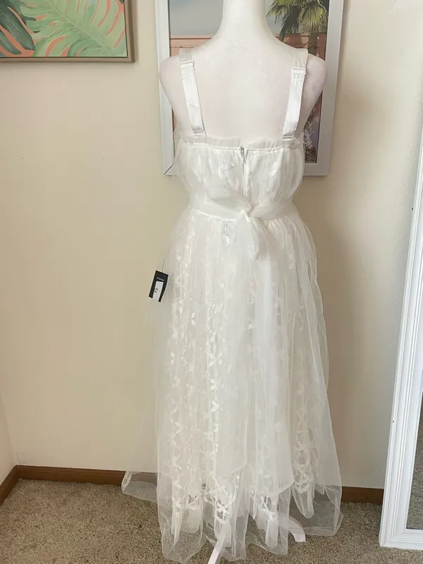Lulus Ethereal Impression White Tulle Ruffled Bustier Midi Dress Small New - Image 6