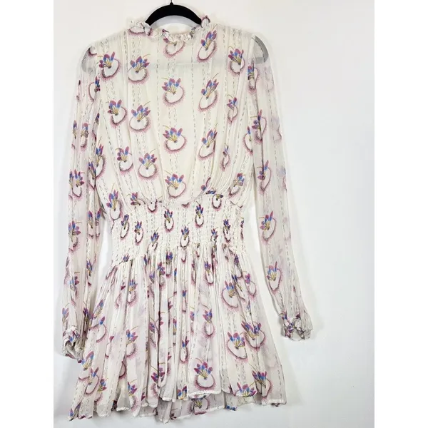 Free People Mini Dress Beige Wild Horses Dreamcatcher V Neck Smocked Medium - Image 10