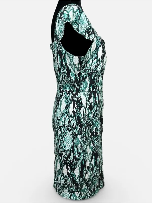 Marc New York Snake Print Sheath Dress Green Black Stretch Size 12 - Image 3