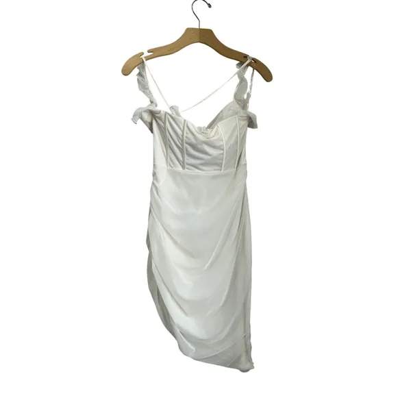 Oh Polly Asymmetric Corset Midi Dress‎ White Halter Bodycon Wedding Guest 8 - Image 3